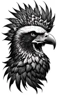 angry eagle head on side view with skull embedded into plumage tattoo design idea