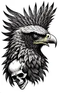 angry eagle head on side view with skull embedded into plumage tattoo design idea