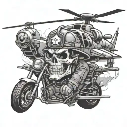 firefighter skull, helicopter flying, swim, cycling, running tattoo design idea