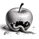 an Apple rotten from the inside crawling of worms  tattoo design idea