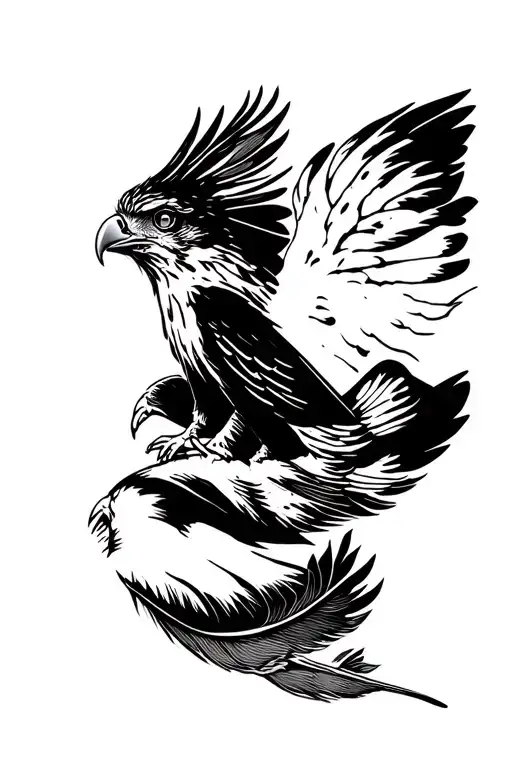 Smokey mountains and a red tailed hawk feather tattoo design idea