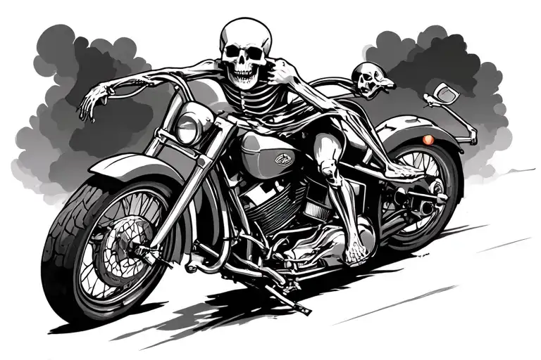 skeleton riding a cruiser motorcycle tattoo design idea