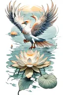 phoenix bird rising from center of lotus in water tattoo design idea