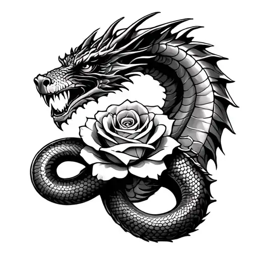Libra dragon rose with snake tattoo design idea