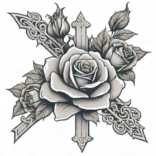 roses and cross open  tattoo design idea