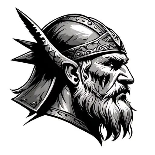 viking warrior head facing foward tattoo design idea