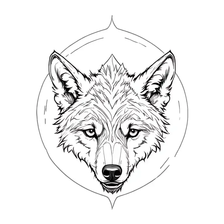 mountain and wolf face line tattoo tattoo design idea
