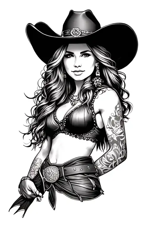 western, rodeo, cowgirl tattoo arm sleeve tattoo design idea