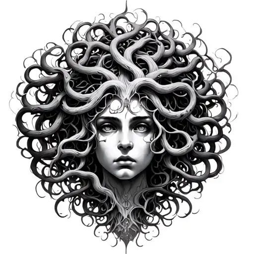 Medusa and poision tree intertwined tattoo design idea