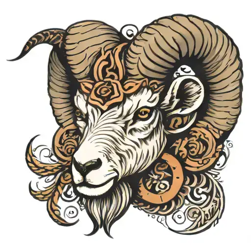 ram head surrounded tattoo design idea