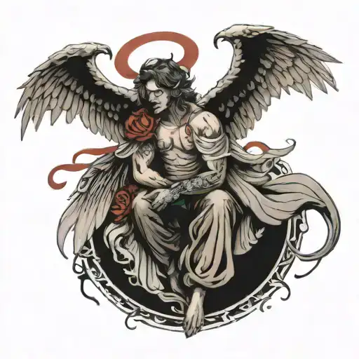 angel with demon wings tattoo design idea