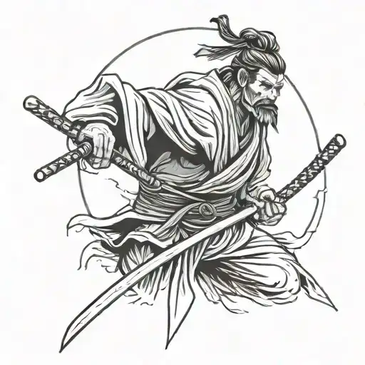 A Ronin holding katana stabbed tattoo design idea