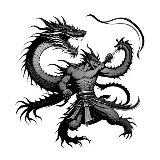 dragon fighting a samurai tattoo design idea