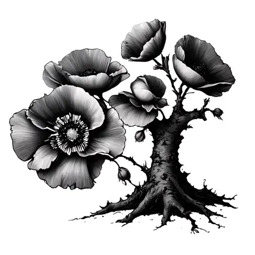 Apple tree with poppies growing tattoo design idea