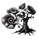 Apple tree with poppies growing tattoo design idea