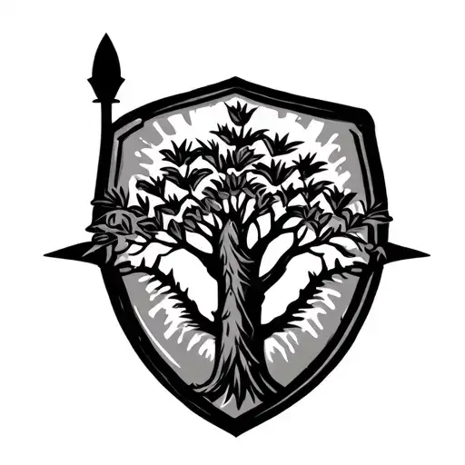 Map of kenya, with shield and spear inside, include acacia tree tattoo design idea