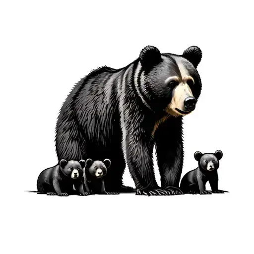 Papa bear facing forward as focal point, 6 baby bear cubs tattoo design idea