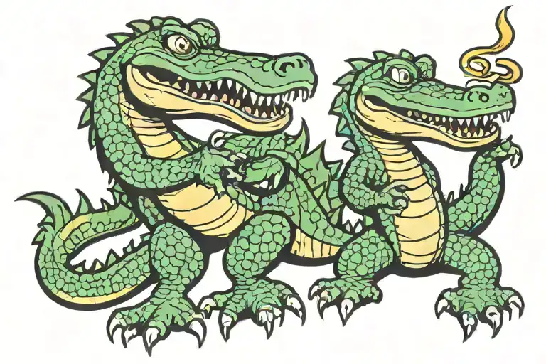 animated gator dancing tattoo design idea