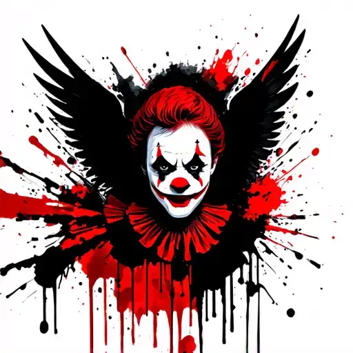 A dark headshot anime intelligent clown like angel named God's Word tattoo design idea
