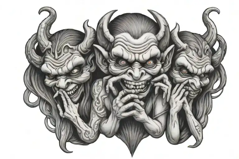 demonic see no evil speak no evil hear no evil tattoo design idea