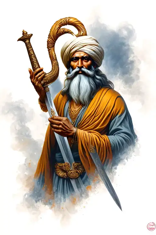 baba deep singh waving khanda sword tattoo design idea