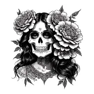 Mexican skeleton woman with carnations tattoo design idea