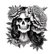 Mexican skeleton woman with carnations tattoo design idea