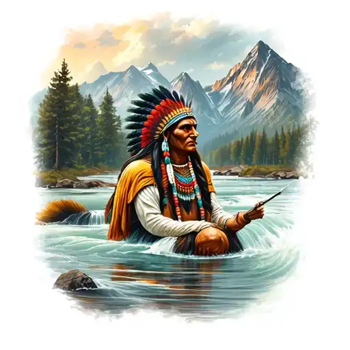 mountains river idol indians tattoo design idea