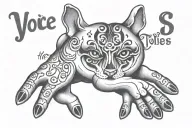 hand in paw with text VOICE FOR THE VOICELESS tattoo design idea