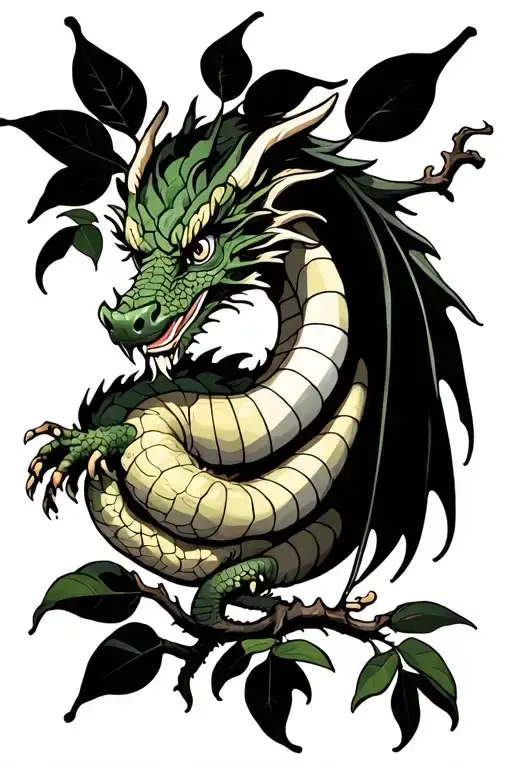 dragon in a lemon tree intertwined tattoo design idea