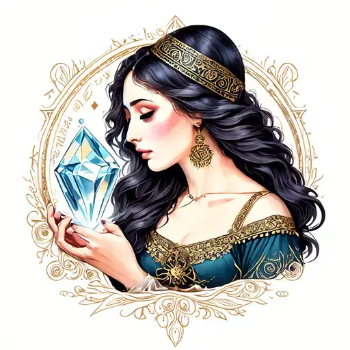 female fortune teller looking into a crystal tattoo design idea