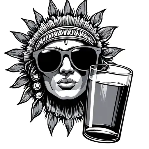 Inca sun with Oakley sunglasses and drinking tattoo design idea