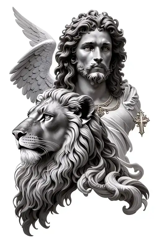 lion head and st michael archangel tattoo design idea