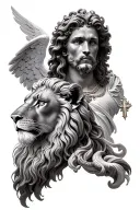 lion head and st michael archangel tattoo design idea