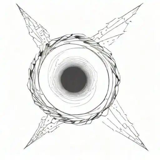 photo realistic representation of a black hole with wavelength shifting and light bending around the event horizon tattoo design idea