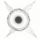 photo realistic representation of a black hole with wavelength shifting and light bending around the event horizon tattoo design idea