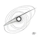 photo realistic representation of a black hole with wavelength shifting and light bending around the event horizon tattoo design idea