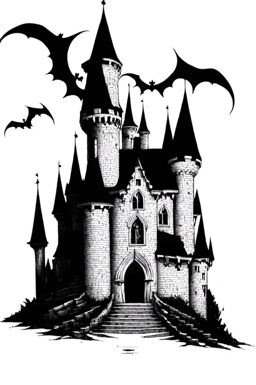 goth castle tattoo design idea