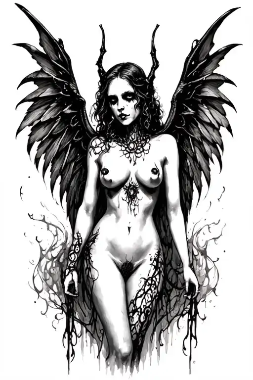 gothic nude succubus anjo tattoo design idea