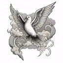 bible scripture, dove, clouds surrounding tattoo design idea