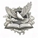 bible scripture, dove, clouds surrounding tattoo design idea