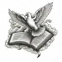 bible scripture, dove, clouds surrounding tattoo design idea