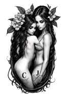 two peas in a pod with initials C and J Scott Campbell female tattoo design idea