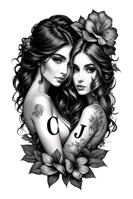 two peas in a pod with initials C and J Scott Campbell female tattoo design idea