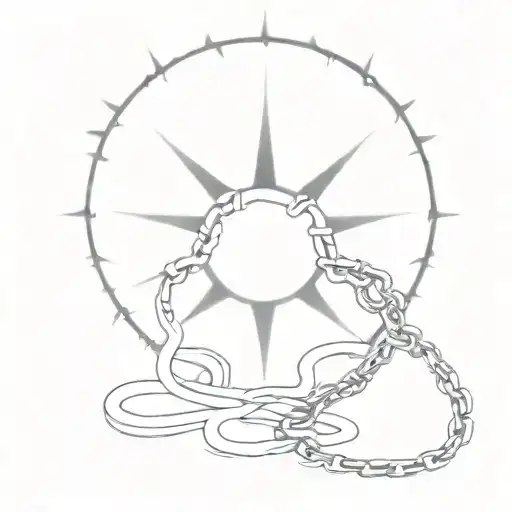 broken chains with a sun behind them tattoo design idea