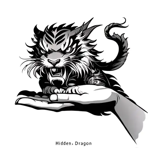 hidden dragon crouching tiger on hand tattoo design idea