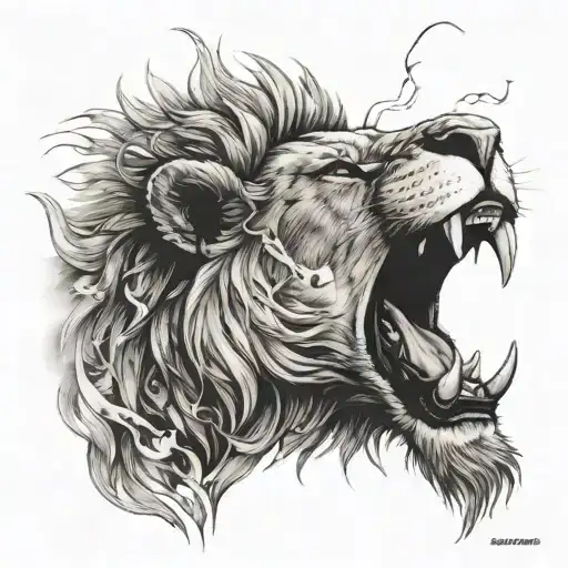 lion breathing fire like a dragon tattoo design idea