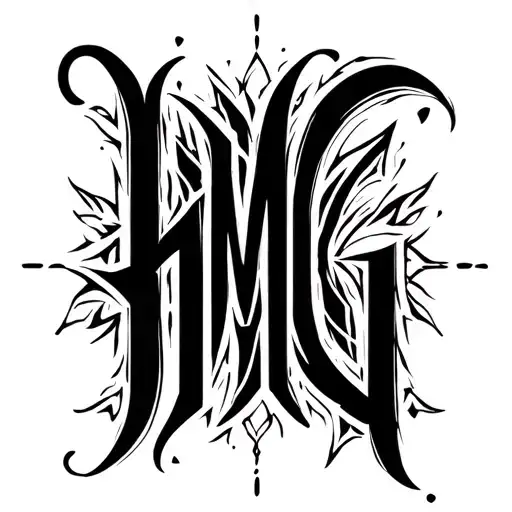 "HMG" fancy cursive font blended tattoo design idea