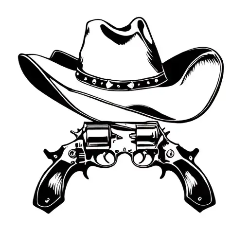 cowboy hat with 2 pistols tattoo design idea