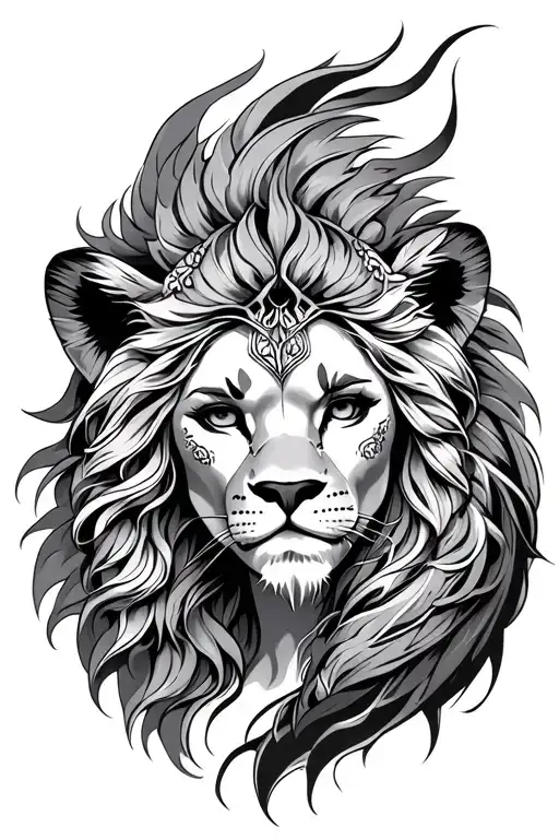 azte warrior princess with lion tattoo design idea